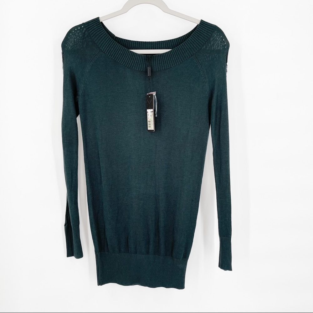 NWT Kardashian Kollection Ladder Sleeve Tunic Hunter Green Women’s Size XS